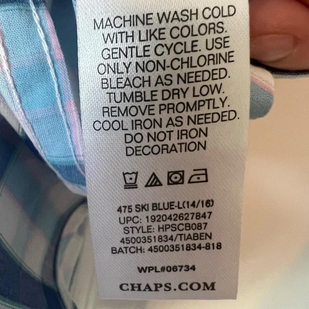 Chaps Boys Blue and White Plaid Button-Down Shirt